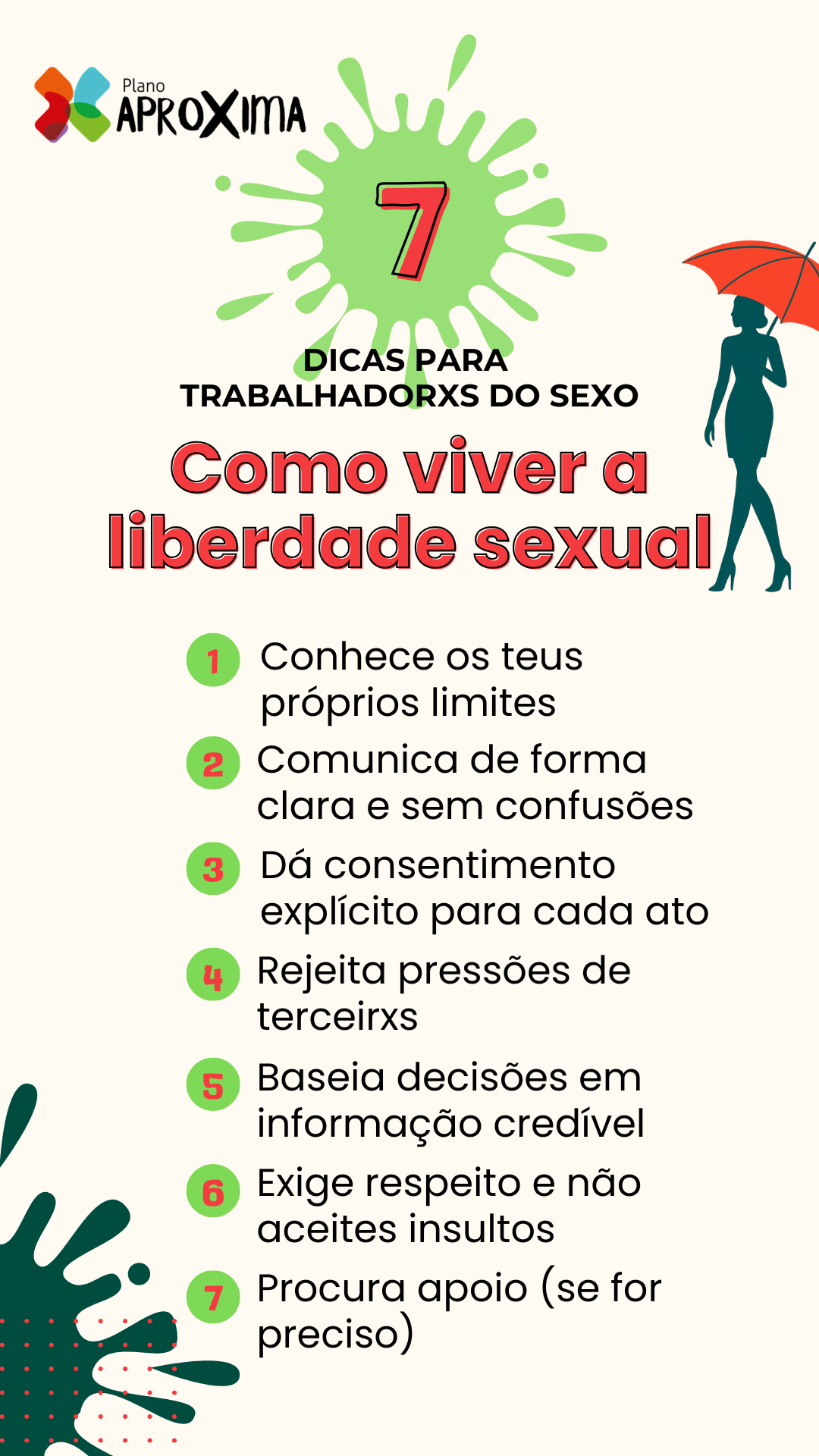 Infográfico com 7 dicas para trabalhadorxs do sexo sobre como viver a liberdade sexual.