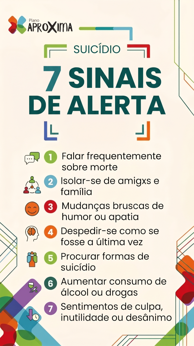 Infográfico com sinais de alerta para suicídio.
