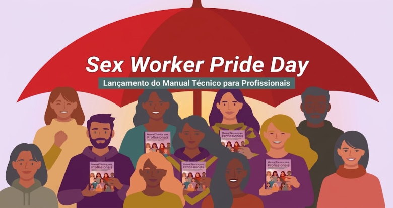 pessoas seguram manual técnico para profissionais no Sex Worker Pride Day